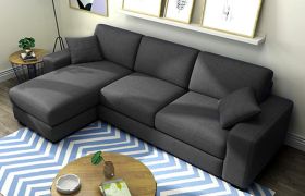CasaStyle Adonoy 4 Seater Fabric L Shape Sofa Set (Dark Grey)