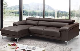 Casatyle Germon 4 Seater Leatherette L Shape Sofa Set (Brown)- Left Facing