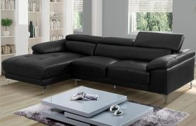 Casatyle Germon 4 Seater Leatherette L Shape Sofa Set (Black)- Left Facing