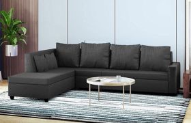 CasaStyle Casprano 6 Seater Fabric L Shape Sofa Set (Dark Grey)