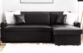 CasaStyle Olion 4 Seater Leatherette Interchangeable L Shape Sofa Set (Black)