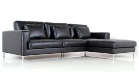 Casastyle George Four Seater Spacious L Shape RHS Leatherette Sofa (Black)