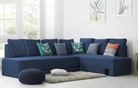 CasaStyle Sleepzona 6 Seater Fabric Corner Sofa Cum Bed Set (Dark Blue)