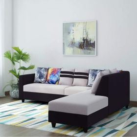 CasaStyle Casperia Fabric 6 Seater L Shape Sofa Set (Grey-Black)