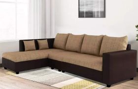 CasaStyle Lavis Six Seater LHS L Shape Sofa Set- Polyester Fabric & Premium Leatherette (Camel - Brown)