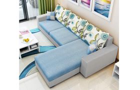 CasaStyle Coral 4 Seater Fabric L Shape Sofa Set (Light Blue- Light Grey)