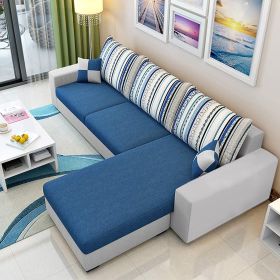 CasaStyle Adona 4 Seater Fabric L Shape Sofa Set (Dark Blue- Light Grey)
