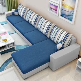 CasaStyle Adona 5 Seater Fabric L Shape Sofa Set (Dark Blue- Light Grey)