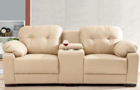 CasaStyle - Jonles 2 Seater Leatherette Sofa Set with Storage & Cupholder (Cream)