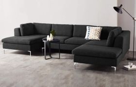 CasaStyle - Hamston 7 Seater U Shaped Sofa Set for Living Room (Dark Grey)