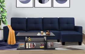 CasaStyle Alton 5 Seater Fabric RHS L Shape Sofa Set (Blue)