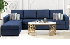 Casastyle Aniston 5 Seater Fabric L Shape Sofa Set (Dark Blue)