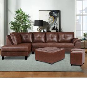 CasaStyle Elizalina 8 Seater Leatherette RHS L Shape Sofa Set (Brown)