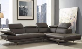 CasaStyle -Alvino 5 Seater RHS L Shape Sofa Set in Leatherette with Adjustable Headrest & Armrest (Grey)