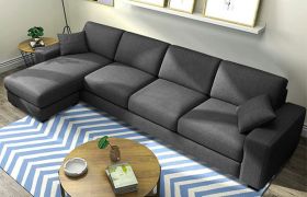 CasaStyle Adonoy 5 Seater Fabric L Shape Sofa Set (Dark Grey)