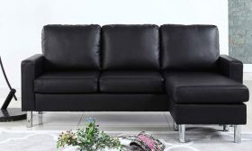 Casastyle Alexis 4 Seater Interchangeable L shape Leatherette Sofa (Black)