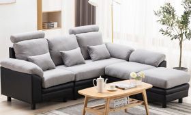 CasaStyle Amerigo Five Seater Interchangeable L Shape Sofa (Light Grey-Black)