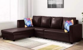 CasaStyle Carol Six Seater LHS L Shape Sofa Set Leatherette (Brown)