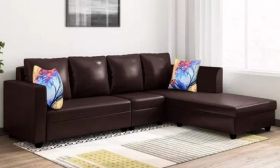 CasaStyle Carol Six Seater RHS L Shape Sofa Set Leatherette (Brown)