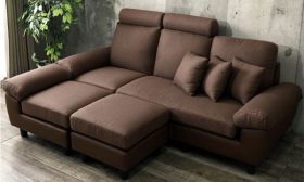 CasaStyle Isabella Five Seater Interchangeable L Shape Fabric + Leatherette Sofa (Brown)