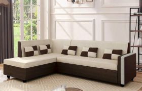 CasaStyle Leximus Six Seater LHS L Shape Sofa Set (Cream-Brown)