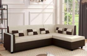CasaStyle Leximus Six Seater RHS L Shape Sofa Set (Cream-Brown)