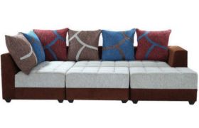 Casastyle Multi L-Shape 7 Seater Sofa LHS L Shape Sofa (3 Seater + 2 Seater + 2 Puffy) Combo (Grey & Brown)
