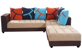 Casastyle Multi L-Shape 7 Seater Sofa RHS L Shape Sofa (3 Seater + 2 Seater + 2 Puffy) Combo (Beige & Brown)