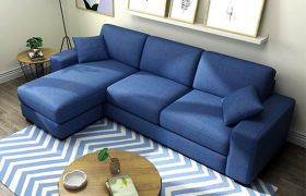 CasaStyle Adonoy 4 Seater Fabric L Shape Sofa Set (Dark Blue)