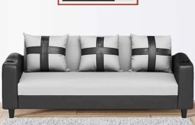 CasaStyle Ronstyle 3 Seater Fabric & Leatherette Sofa Set (Light Grey-Black)