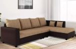 CasaStyle Lavis Six Seater RHS L Shape Sofa Set- Polyester Fabric & Premium Leatherette (Camel - Brown)
