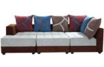 Casastyle Multi L-Shape 7 Seater Sofa RHS L Shape Sofa (3 Seater + 2 Seater + 2 Puffy) Combo (Grey & Brown)
